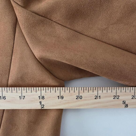 Tahari Blazer Faux Leather Suede Tawny 2-Button Fitted Lined Classic Size 8 - Picture 9 of 10